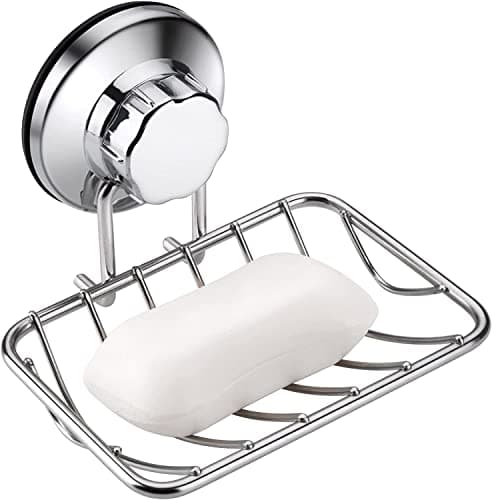 Image of ARCCI Bar Soap Holder for Shower Wall, Stainless Steel Strong Vacuum Suction Cup Shower Soap Dish, Rustproof Wall Mouted Square Soap Sponge Holder Tray for Bathroom & Kitchen Sink, Chrome