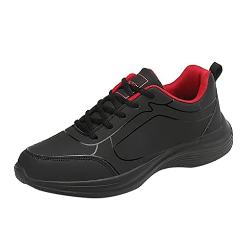 Image of Trainers Black Men's Running Shoes Men's Fitness Shoes Gym Low Shoes Lightweight Trainers Non-Slip Indoor Shoes Plain Men's Trainers Jogging Shoes Breeze Shoes for Leisure, Fitness, red, 11 UK
