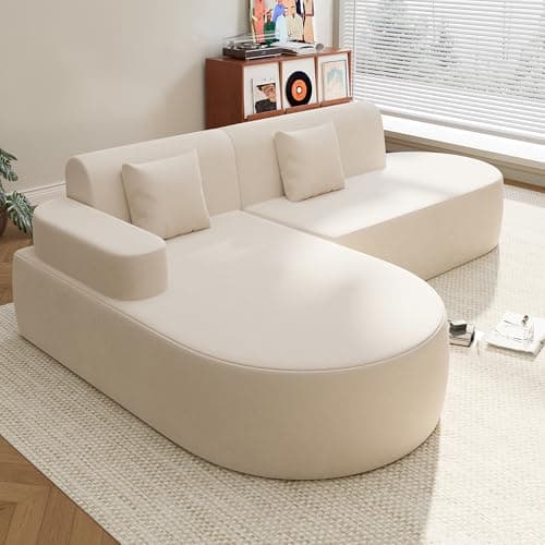 Image of AVAWING 93'' L-shaped Boneless Corner Sofa, Sectional Modular Sofa with Memory Foam Seating&Wide Armrest Design, Cloud Couches for Living Room, Bedroom (Beige, Left Hand Facing)