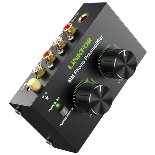 Image of LiNKFOR Phono Preamplifier for MM Turntable - Compact Ultra-Low-Noise Phono Preamp with Gain Knob and Master Volume Knob, RCA + 6.35mm Output, Certified Power Adapter
