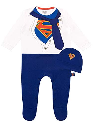 Image of DC Comics Baby Boys Superman Sleepsuit and Hat Set Blue Age 0 to 3 Months