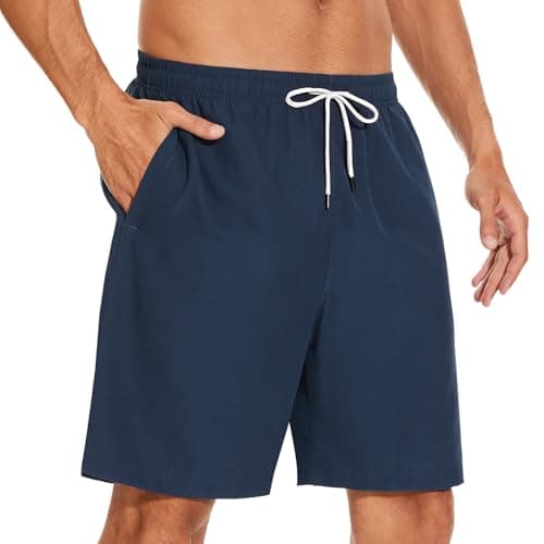 Image of YUTYTH Men’s Swimming Shorts Swim Trunks Waterproof Quick Dry Beach Shorts Surfing Board Shorts with Mesh Liner and Pockets Dark Blue