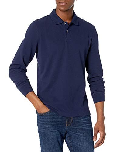 Image of Amazon Essentials Men's Slim-Fit Long-Sleeve Pique Polo, Navy, XL