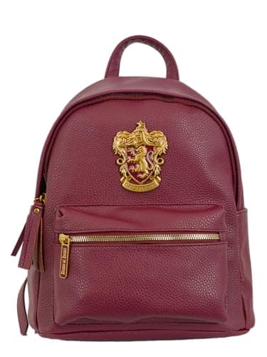 Image of Official Harry Potter Gryffindor Mini Backpack for Women & Girls – Pebbled PU Leather Rucksack with Metal Crest Badge, Small Stylish Backpack for School, Travel & Everyday Use
