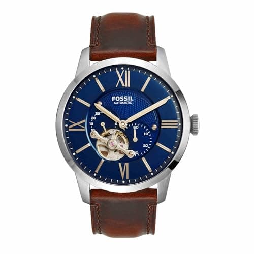 Image of FOSSIL Townsman Men's Automatic Watch with Blue Dial and Brown Leather Strap ME3110