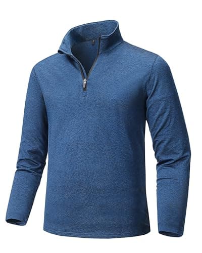 Image of Tansozer Gym T Shirts Men Long Sleeve Running Top 1/4 Zip Jumper Fleece Work Wear Shirt Polo Sweatshirts UK Casual Pullover, Mid Blue, 3XL