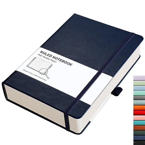 Image of RETTACY Journal Notebook Lined - A5 Note Book Hardcover Thick Notepad 320 Numbered Pages for Writing,100gsm Lined Paper, Leather Hardcover, for Women Men Work Office School,14.5 x 21cm - Blue