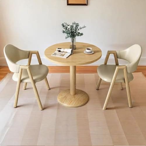 Image of Mid Century Round Dining Table and Chair Set for 2 - Small Circle Coffee Shop Table With Metal Legs for Beauty Salon, Leisure Space (Khaki)