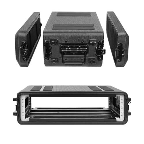 Image of HOHIYO Rack Case 19" 2U Rack Case Shallow 11" Depth Durable HDPE Watertight Dust-Proof Shock Mount Racks with Microphone Compartments