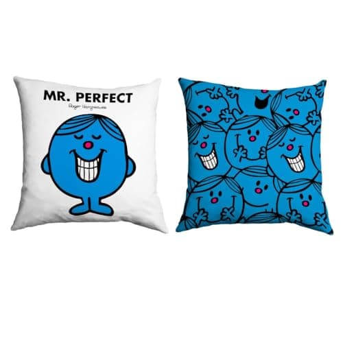 Image of Mr Men Mr. Perfect Cushion – 40cm x 40cm Soft-Touch Faux Suede Pillow with Microfibre Inner | Perfect Home Décor & Gifting Idea