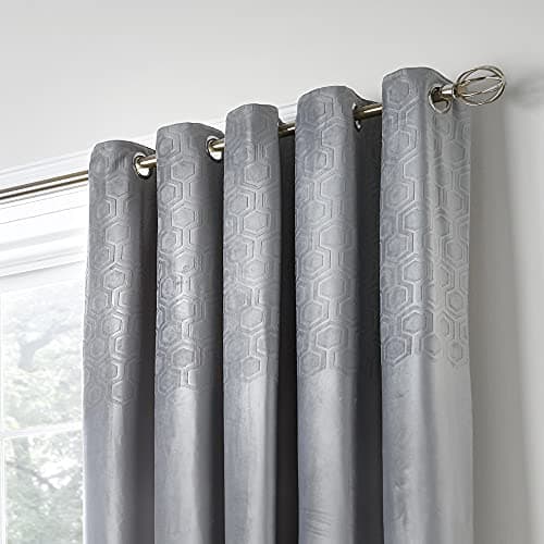 Image of Appletree Boutique - Jasper - Embossed Pair of Eyelet Curtains - 90" Width x 90" Drop (229 x 229cm) in Silver