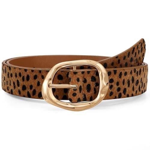 Image of JASGOOD Women Leather Belt for Jeans Pants Ladies Casual Waist Belt Fashion Women Belt with Gold Buckle，Leopard