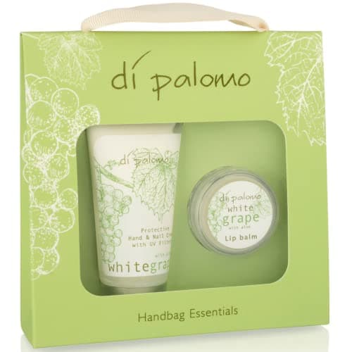 Image of Di Palomo White Grape & Aloe Handbag Essentials Kit. Hand Cream & Lip Balm. Makeup Bag & Travel Essentials Kit. Skin Care Essentials Gifts for Her. Moisturising Gifts for Women.