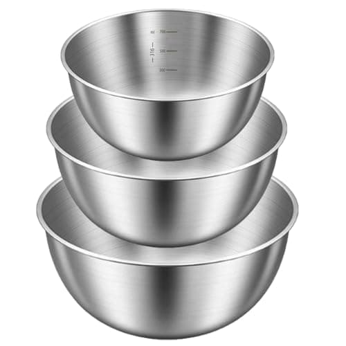 Image of Senshuomy Stainless Steel Mixing Bowls Set,3 Pcs (23cm/20cm/17cm),Duty One-Piece Construction,Non-Slip Bottom,Brushed Finish,Ideal as Mixing Bowls for Baking,Dough Kneading,Salad & Food Prep
