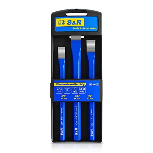 Image of S&R Cold Chisel Set – 3-Piece Flat Chisel Set | Heavy-Duty Chromium Vanadium Steel | Professional Grade for Metal & Masonry