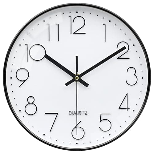 Image of VIKMARI Silent 10 Inch Wall Clock Modern Black & White Round Easy to Read Clock for Kitchen Living Room Bedroom Home School