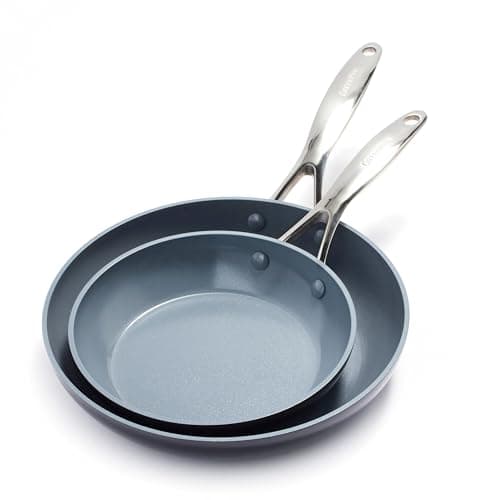 Image of GreenPan Valencia Pro Hard Anodised Healthy Ceramic Non-Stick 2-Piece Frying Pan Skillet Set, 20 cm and 26 cm, PFAS-Free, Induction, Oven Safe, Grey