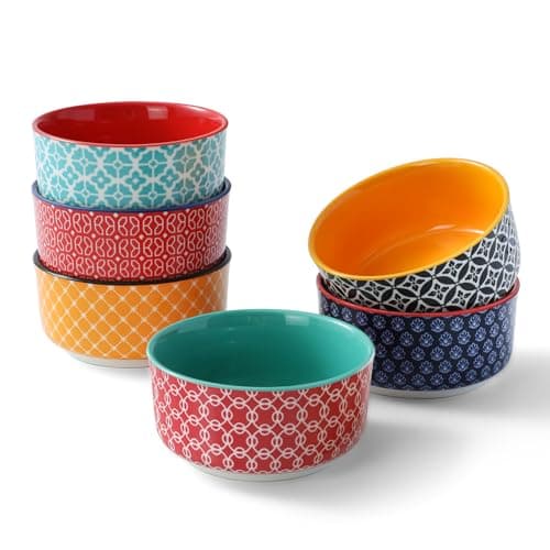 Image of DOWAN Ramekins Set of 6, 180 ml Creme Brulee Ramekins, Porcelain Ramekin Dishes for Crème Brûlée, Soufflé, Dessert, Microwave, Air Fryer & Dishwasher Safe, 10 cm, Multicolour