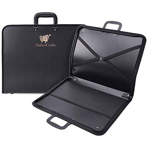 Image of Habercrafts A2 Portfolio Case Art Folder Artist Presentation Carry Case Portfolio Carrying Strap Water Resistant Vinyl Storage Pocket Protection Zip Bag 45.5 x 62.5 x 3.8 Deep (A2 Art Portfolio)