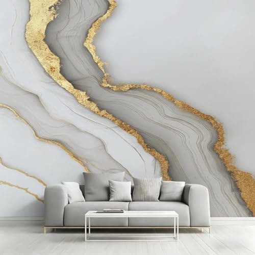Image of Wall Mural Grey Gold Marble Wallpaper - Modern Textured Photo Wallpaper for Living Room Bedroom, Non-Woven Grey Gold Wall Paper Home Decor Art 150x105 cm w6g13