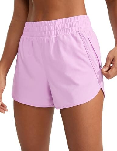 Image of CRZ YOGA Women's High Waist Running Shorts - 3'' Mesh Liner Quick Dry Athletic Gym Workout Shorts with Zipper Pocket Vita Pink 10