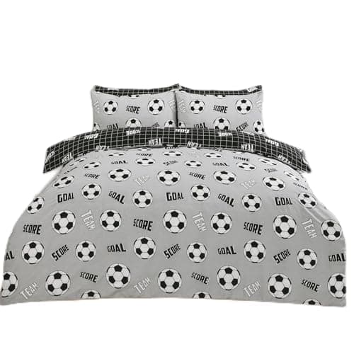 Image of OHS Christmas Football Bedding Single, Ultra Soft Comfy Fleece Bedding for Boys Girls Single Duvet Covers Set Football Quilt Cover with Pillowcase - Grey