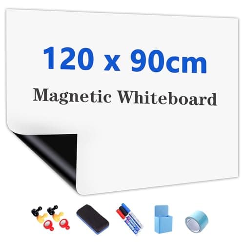 Image of JOMUSAGA Magnetic Whiteboard Paper, 120 x 90 cm, Self-Adhesive Dry Erase Sheets, Whiteboard Film for Wall, Includes Dry Wipe Pens, Eraser & Magnets – Ideal for School, Home & Office