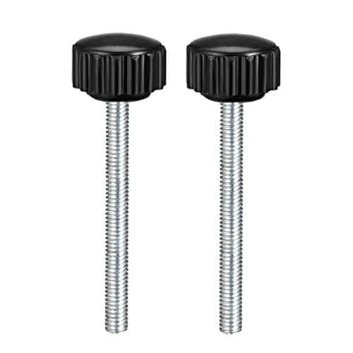 Image of sourcing map 2pcs Knurled Clamping Knobs M4 x 40mm Metric Zinc Plated Carbon Steel Male Thread Thumb Screw on Type 16mm Plastic Round Head Threaded Hand Bolt Stud Knobs Black