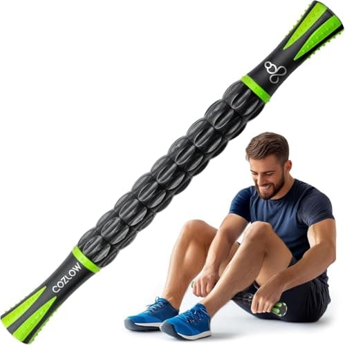 Image of Muscle Roller Stick - Black Green - Body Massage Tool w/ 9 Rollers & Non-Slip Handles for Deep Tissue Massage & Maximum Muscle Recovery - by Cozlow