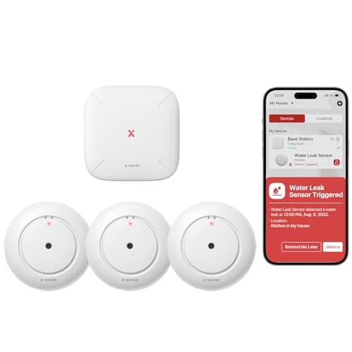 Image of X-Sense Wi-Fi Water Leak Detector, Smart Water Sensor Alarm, Water Detector Alarm with 1700 ft Transmission Range for Kitchens, Basements, Bathrooms, 3 Water Detectors & 1 Base Station, SWS54