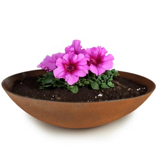 Image of matches21 weatherproof planter for outdoors - large XXL decorative bowl in rust metal look as flower bowl - Flat garden bowl in 45 cm for flowers, bonsai or cemetery grave decoration