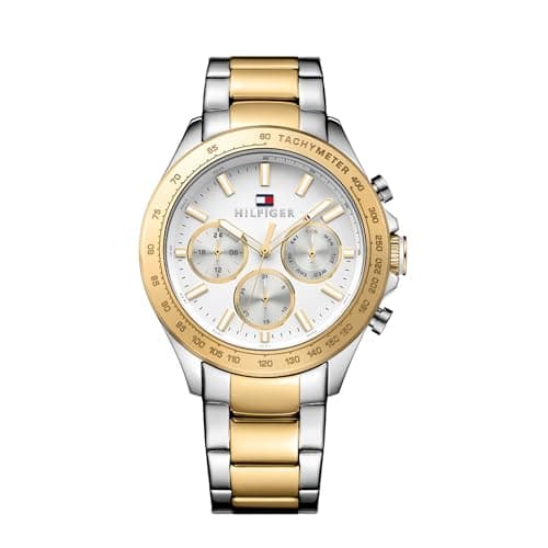 Image of Tommy Hilfiger Men's 45.5mm Multifunction Quartz Watch - White Dial, Two-Tone Stainless Steel Bracelet with Gold IP, 3 Sub-Dials, 5ATM Water Resistant - 1791226