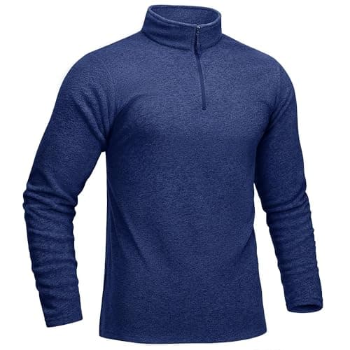 Image of KEFITEVD Men's Fleece Pullover Thermal 1/2 Zip Micro Fleece Jumper Lightweight Athletic Running Sweatshirt,Dark Blue,L