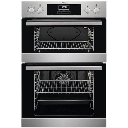 Image of AEG 6000 Built In Electric Double Oven DEB331010M, Multilevel Cooking, 66L Main Capacity, 875x560x550 mm, Enamel Cleaning, LED Display, Stainless Steel