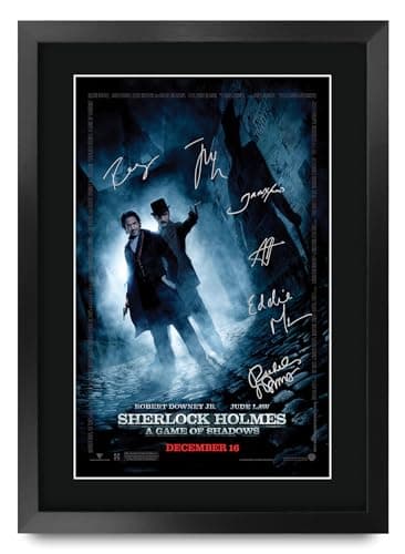 Image of HWC Trading Sherlock Holmes 2 (2011) A Game of Shadows Robert Downey Jr. Gifts Printed Poster Signed Autograph Picture for Movie Memorabilia Fans - A3 Framed