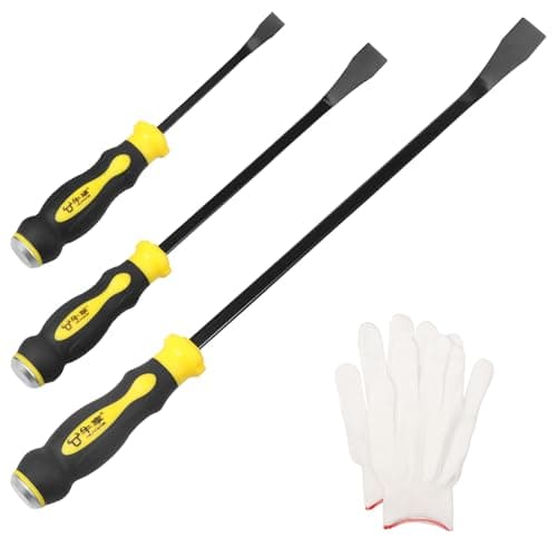 Image of ﻿3 Pcs Pry Bar Set 8" 12" 18" Heavy Duty High-Carbon Steel Crowbar with Thicker Strike Caps for Prying Demolition Automotive Mechanic Hand Tools