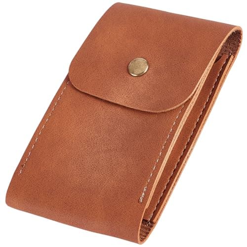 Image of CALFOVERA Brown PU Leather Playing Card Case Single Deck Leather Playing Card Holder Box Pouch Multipurpose Compatible Wallet with Snap Button for Poker Bridge Board Games Travel Accessory