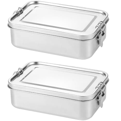 Image of Palmcee Stainless Steel Lunch Box, 2Pack 850ML Bento Box with Lock Clip, Leak-Proof Portable Food Storage Container for Salad Sandwich, Lunchbox for Adults Kids Camping Travel School Work
