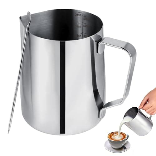 Image of Mokarya Coffee Milk frother jug – 600ml Milk jug for Coffee Machine with Latte Art Pen, Metal Milk Frothing jug Set for Barista-Style Cappuccino and Espresso Drinks
