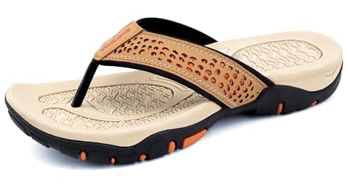 Image of ChayChax Men’s Flip Flops Arch Support Sport Thong Sandals Non Slip Outdoor Beach Walking Slippers,Khaki,11.5 UK