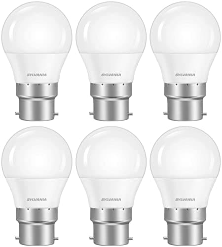 Image of SYLVANIA G45 Mini Globe Frosted LED Light Bulb, B22, 5W, 470 Lumens, Warm White 2700K - 6 Pack