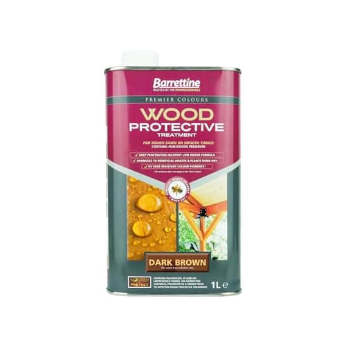Image of Barrettine Wood Protective Treatment (Dark Brown, 1L) - Ideal Treatment for Outdoor Treated Timber Structures. Wood Protector Oil with Water Repellent Qualities. UV & Fade Resistant.