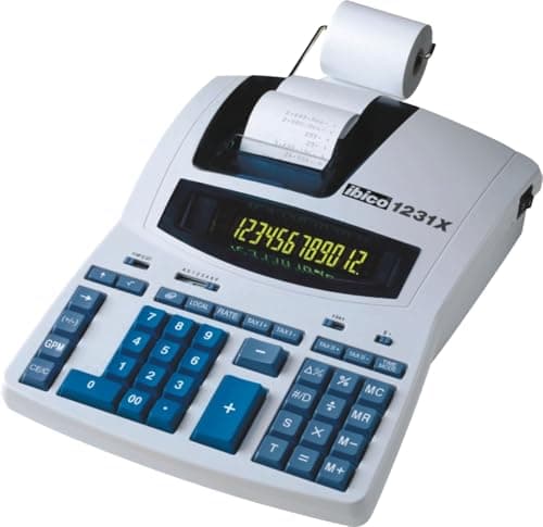 Image of Rexel 1231X Professional Print Calculator IB404009 with Mains Connection Negatives in Red 2-Colour Display 230 x 300 x 75 mm White/Blue