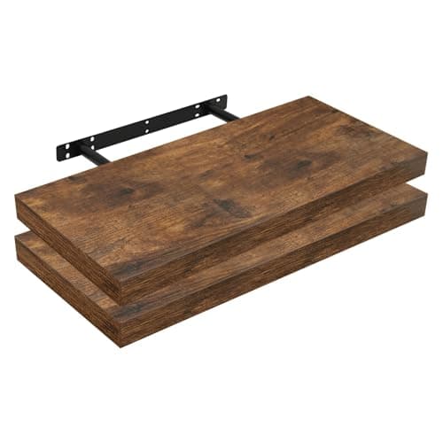 Image of WOLTU 2 Pcs Floating Shelf, Color of Rustic Brown, Wooden Wall Storage Display Shelf 60cm Long RG9319hov-2