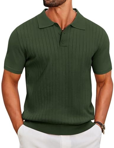 Image of COOFANDY Men's Short Sleeve Polo Shirts Casual Knitted Polo Shirt Summer Lightweight Golf Polo Shirts for Men Regular Fit Olive Green 3XL