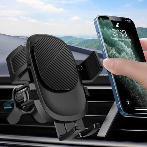 Image of VELIGOOD Car Phone Holder, Air Vent Phone Mount [Metal Hook Clip] Strong Stability Compatible with iPhone 17 16 15 14 13 Samsung S22 S21 All Smartphones (Black)