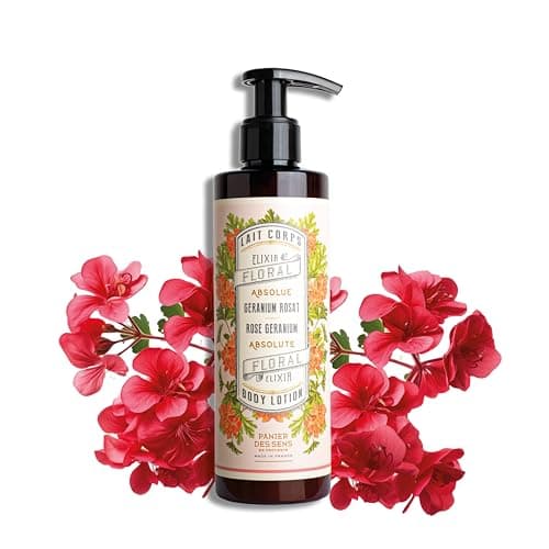 Image of Panier des Sens - Body Lotion - Rose Geranium Body Moisturiser for Dry Skin - With Shea Butter - Body Care Made in France - Vegan Body Lotion for Women and Men - 97% Natural Ingredients - 250ml