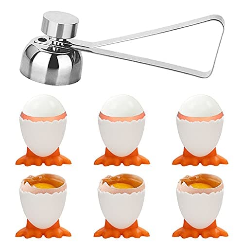 Image of TANCUDER 6 PCS Egg Cups Novelty Easter Egg Holder Stand Chicken Egg Cups Eggcups with Stainless Steel Eggshell Cutter Topper Egg Cracker Opener Remover Kitchen Tool for Raw Soft Hard Boiled Egg