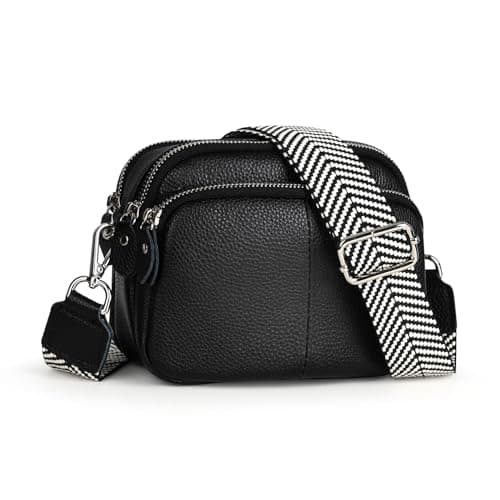 Image of befen Genuine Leather Crossbody Bag for Women Black Shoulder Bag Triple Camera Bag for Women Cell Phone Bag with Wide Adjustable Strap-Black