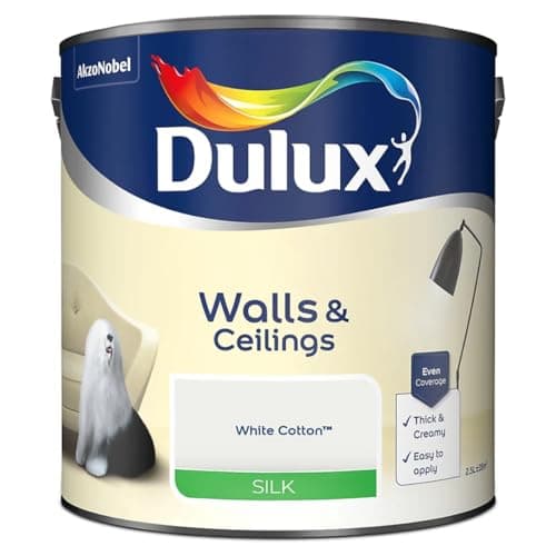 Image of White Cotton Walls & Ceilings Silk Emulsion Paint 2.5 L – Smooth Washable Silk Finish, Quick Dry, Low-VOC, Easy Application for Interior Walls & Ceilings